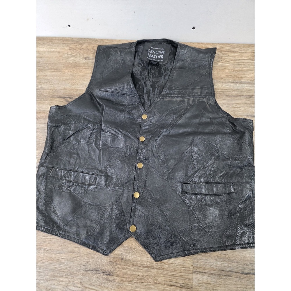 Navarre Leather Company Vest XL Black Genuine Leather Italian Stone Design Biker